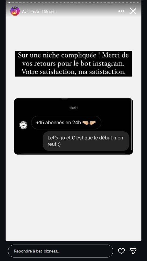 Avis client - +15 abonnes en 24h