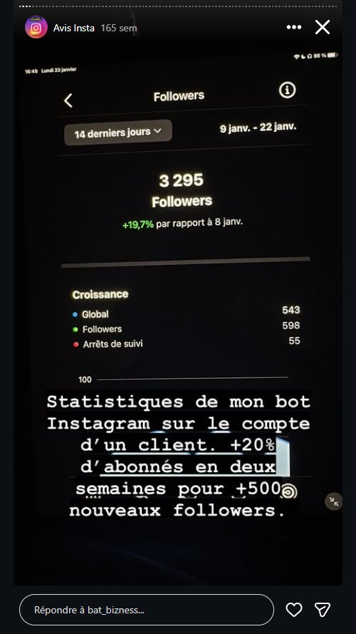 Avis client - Stats +598 followers en 2 semaines