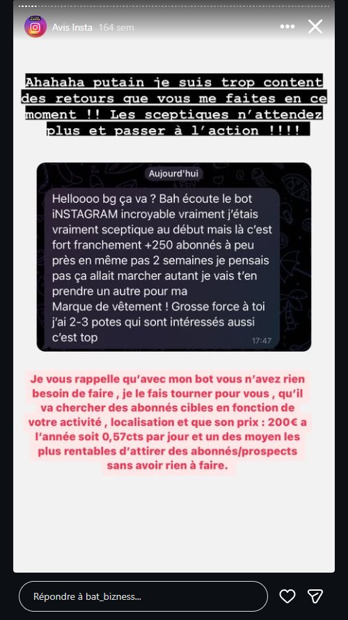 Avis client - +250 abonnes en 2 semaines