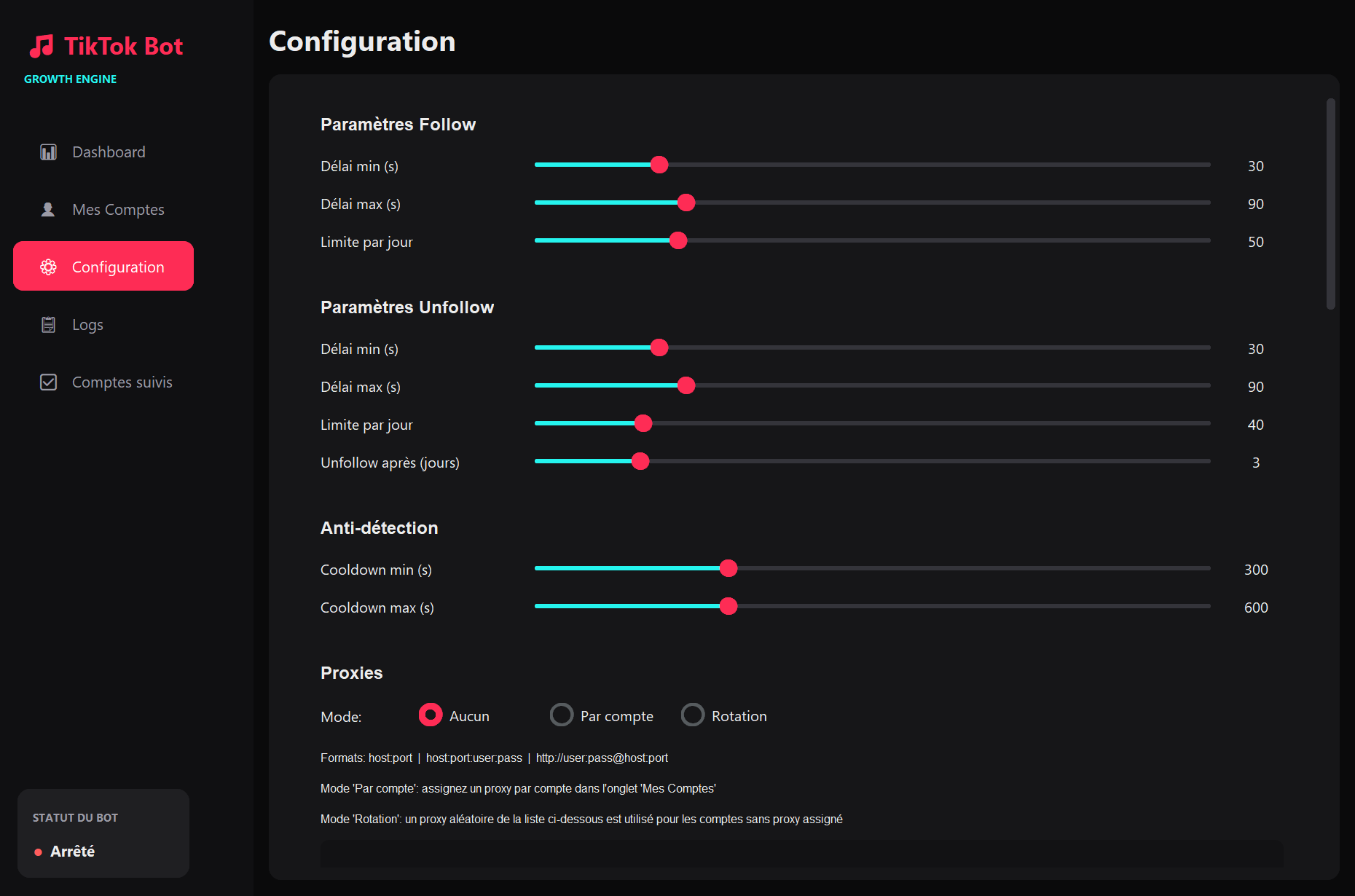 Configuration du bot TikTok